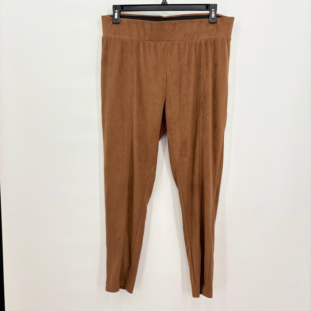 Seven7 Womens Camel Faux Suede Leggings Front Seam Pull On Pants Brown XXL